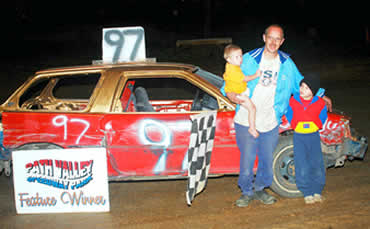 Tony Thurber of Orbisonia celebrates his first win
