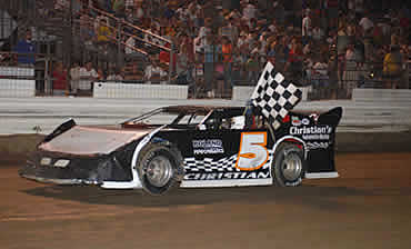 Danny Christian picked up another late model feature win at MMP (Photo by Phil Bowden)