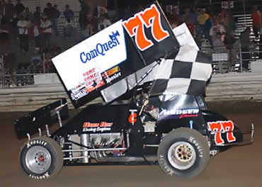 Tim Crawley rode the cushion to victory lane in the sprint car main event (Photo by Phil Bowden)